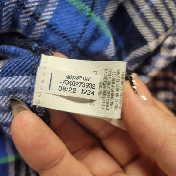 Aerie Womens Size M Blue‎ Plaid Button Front Flannel Cabincore Cozycore Campcore - Picture 7 of 9